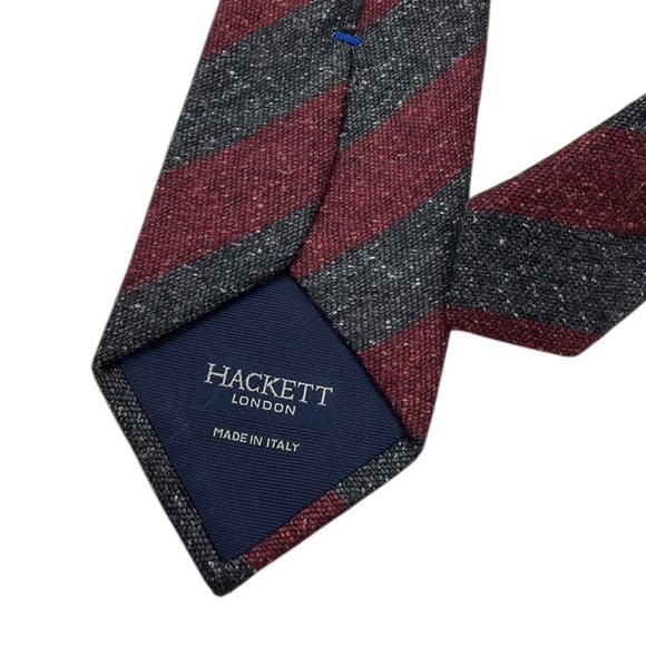 HACKETT Burgundy/Gray Striped Wool Blend LUXURY Tie ITALY - Picture 4 of 4